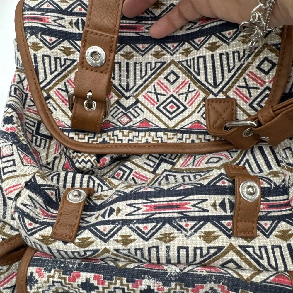 BACKPACK Mudd Tribal Table and Tower Aztec Navy Pink Brown Faux Leather